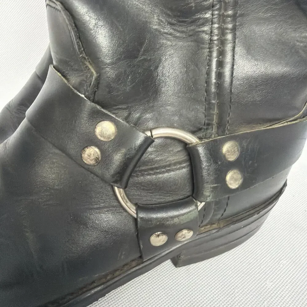 Double H Biker Boots Men Black Leather Square Toe Distressed Motorcycle 8.5